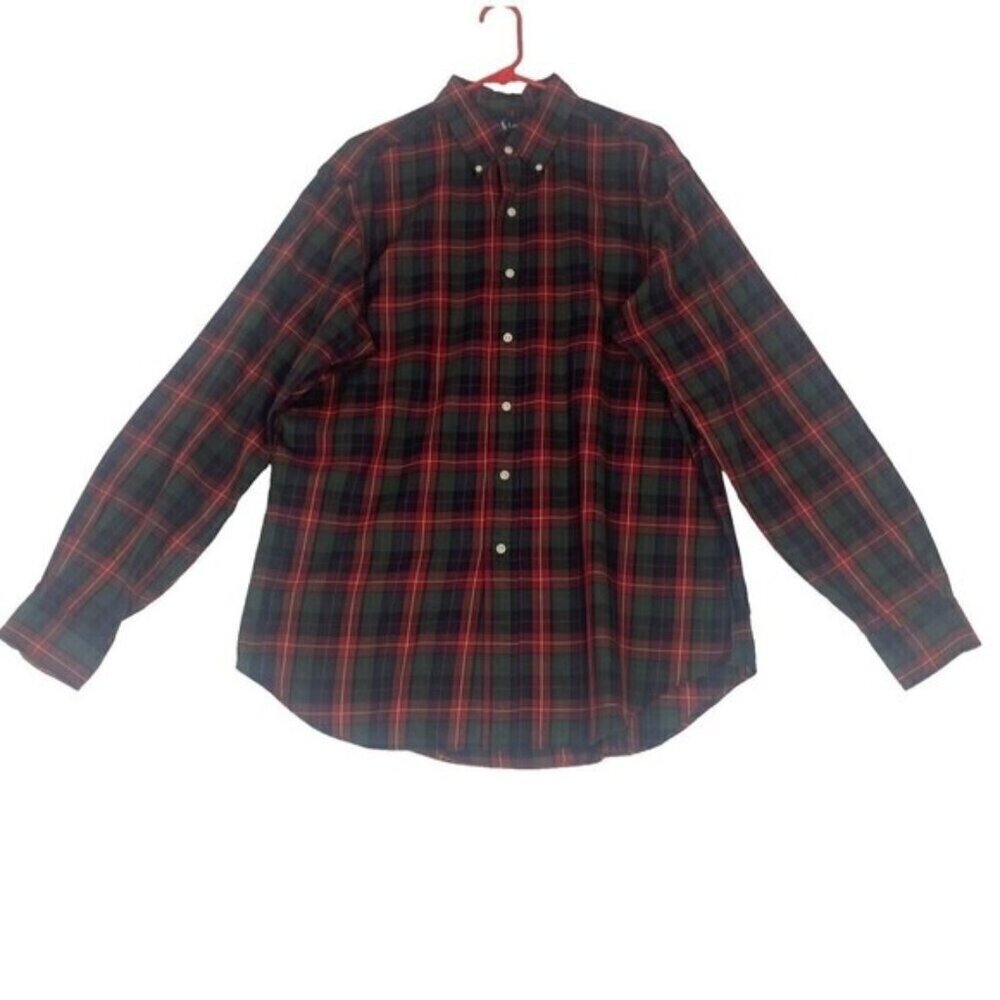 Polo Ralph Lauren Shirt Men SZ L Green Red Plaid Button Down Classic Fit Pony
